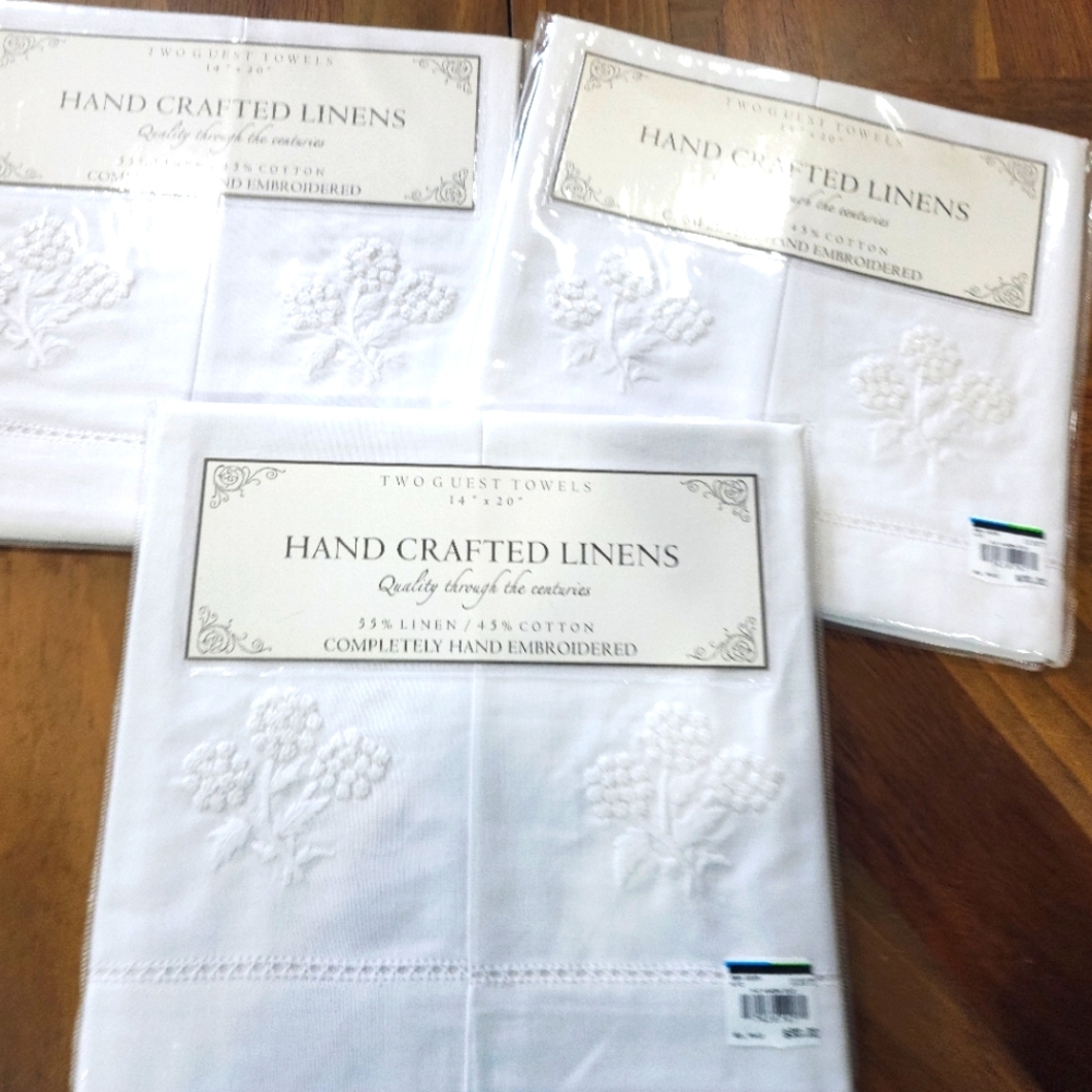 Embroidered Bathroom Flower Linen Towels, Set Of 6